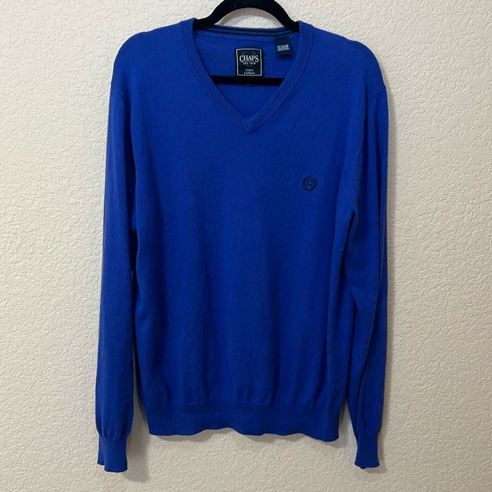 Men’s Chaps‎ Blue Cotton Cashmere Long Sleeve V Neck Sweater Size L